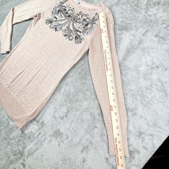 Cache Silver Thread Beaded BUTTERFLY Size M Sweater Blush Pink Vintage 1990S - Picture 5 of 6